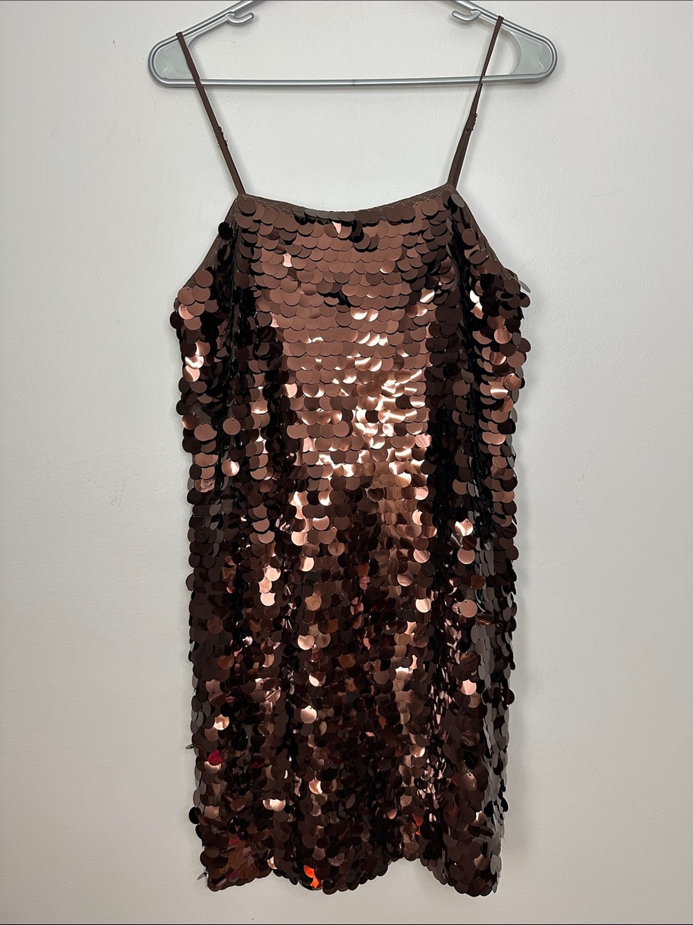 Sleeveless Sequin Slip Dress - Bronze size M